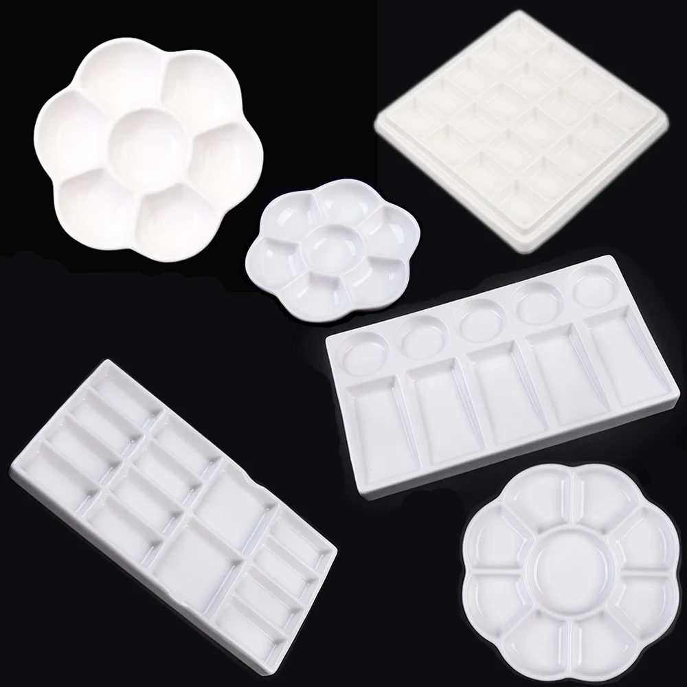 Artsecret 1 pc Simple White Ceramic Multi-Compartment Palette Pigment Mixing Palette Art Supplies Multiple Variants Available