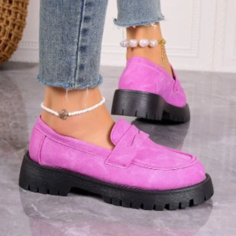 2024 The New Pink Platform Shoes Khaki Casual Thick Bottom Women Loafers Fashion Purple Casual Women Shoes Zapatos De Mujer