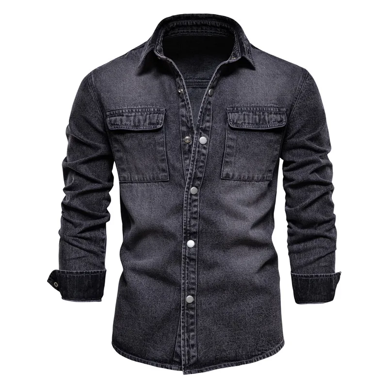 AIOPESON 100% Baumwolle Denim Shirts Männer Casual Einfarbig Dicken Langarm Shirt für Männer Frühling Hohe Qualität Jeans Männlichen Hemd