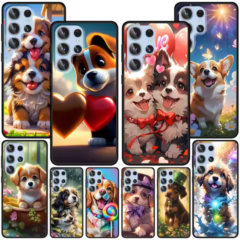 Cartoon Dogs Case for Samsung Galaxy S23 S21 S20 FE S24 S22 Ultra S10 S10e S9 Plus Soft Black TPU Phone Cover Bumper