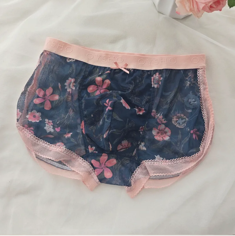 Man's Chiffon Flower Lace Design Soft Briefs BF Gifts Harajuku