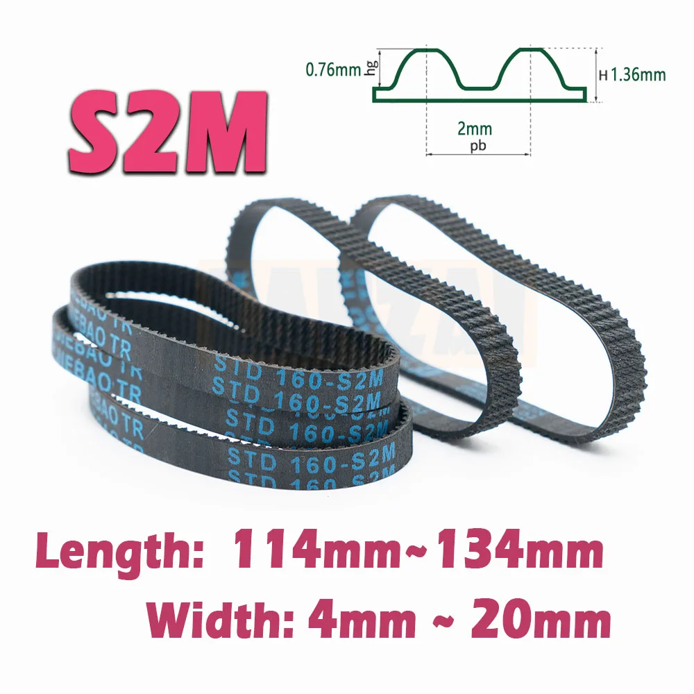 

S2M Length 114~134mm Closed Loop Timing Belt Width 4~20mm Rubber Belt Length 114 116 118 120 122 124 126 128 134mm 2M CNC Drive