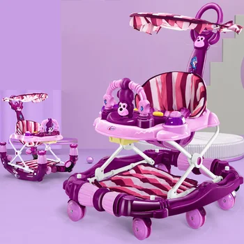 Baby walker wheeled rocking horse chair newborn learning walking car with music foldable adjustable multifunctional toddler car