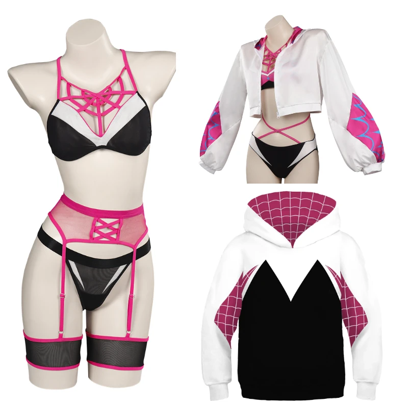 

Взрослый костюм Gwen для косплея, кружевной купальник бикини, фантастический костюм, Женское пальто, Детский костюм для Хэллоуина, маскировка, карнавальный костюм