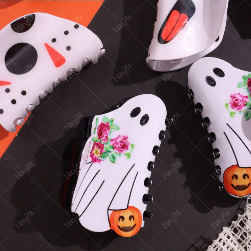 HANGZHI Halloween lampy w kształcie dyni kwiaty spinki do chwytania duchów straszne klipy do czaszki z rekinem Horror akcesoria do włosów dla kobiet