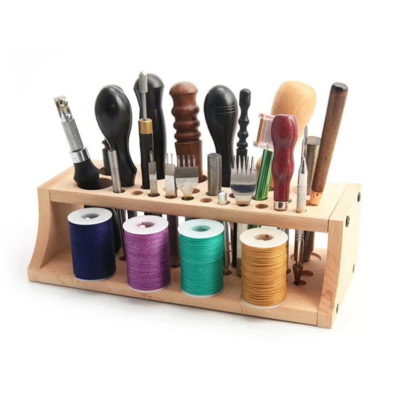 -A95Z Tool Rack DIY Leather Tool Rack Leather Art Printing Wax Line Storage Box Solid Wood Tool Storage Box-A Easy Install Easy