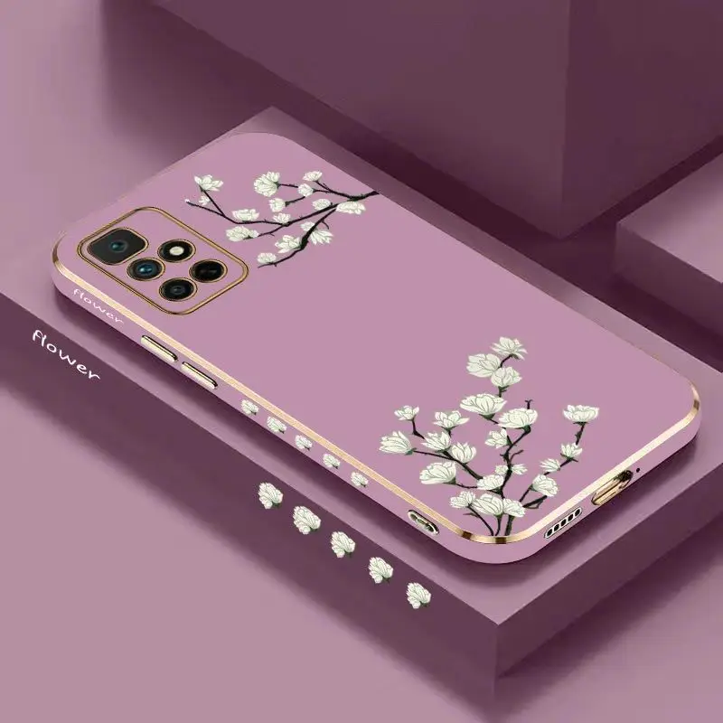 White Plum Blossom Luxury Plating Phone Case For Xiaomi Redmi 10 10A 12C 9 10C 9T 9A A1 9C Cover