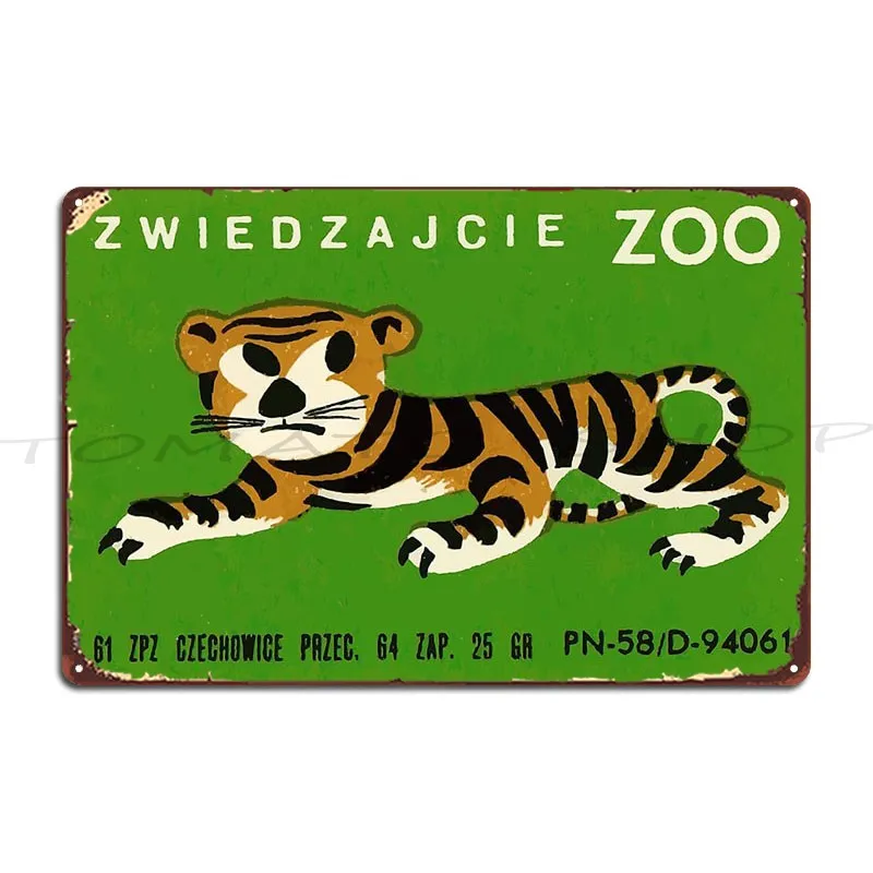 Polish Zoo Tiger Matchbox Label Metal Sign Customize Living Room Rusty Garage Decoration Tin Sign Poster