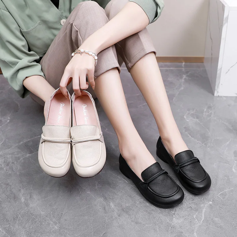 Summer Genuine Leather Slip-On Hollow Out Shoes New Fashion Breathable Women Shoes Women's Soft Comfortable Casual Driving Shoes