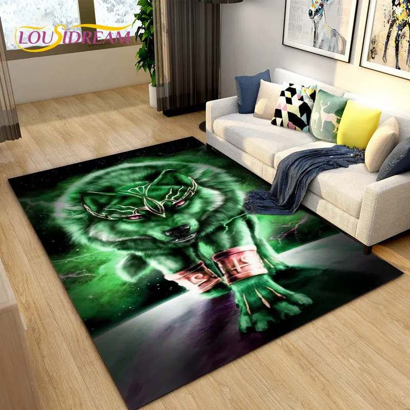 3D Wolf Spirit Animal Area Rug,Carpet Rug for Living Room Bedroom Sofa Doormat Decoration,Children Play Game Non-slip Floor Mat