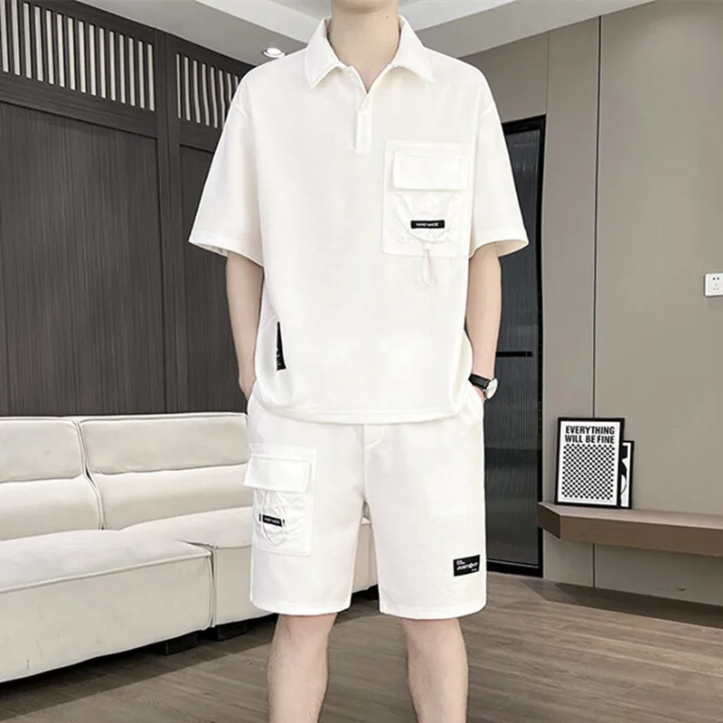 

2025 summer fashion elastic waist Sportswear Shirts+short Men's Casual Sets Male Fashion shorts and shirt men size M-4XL