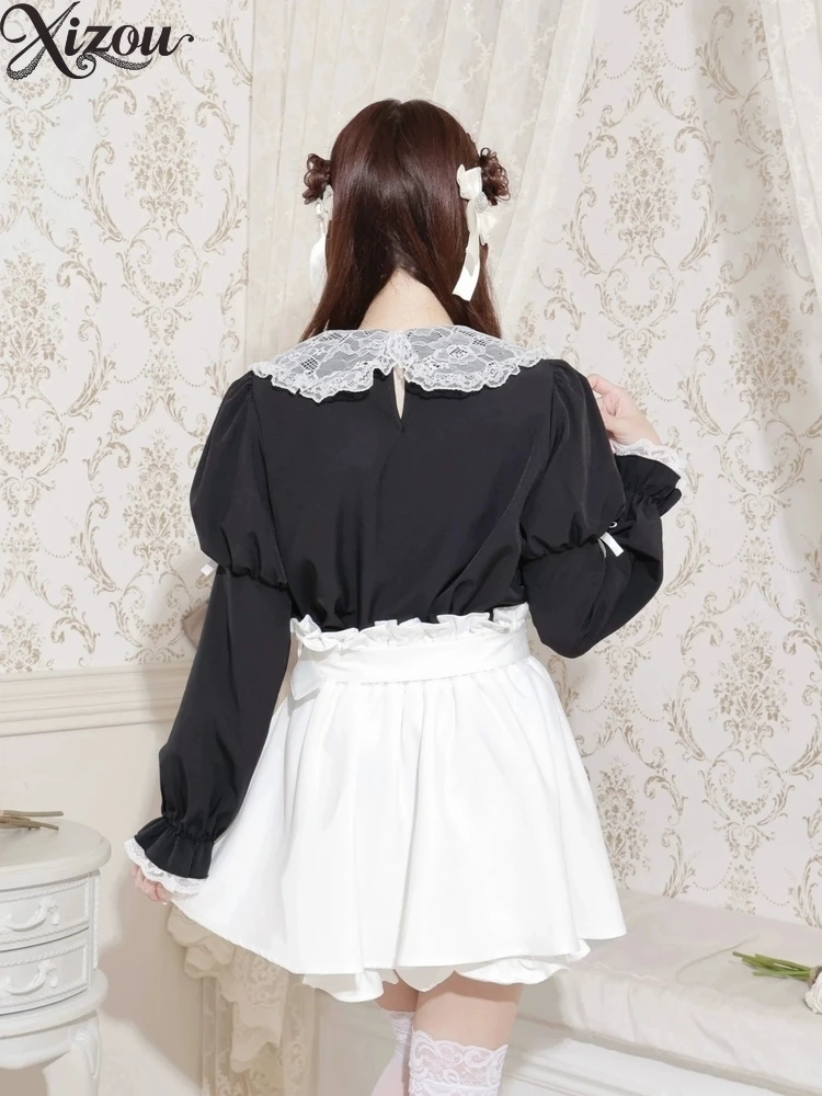 Women's Long Sleeve Top Mine Series Mass Production Elegant Blouses Splicing Bow Casual Lolita Shirt Spring Autumn Women Shirts
