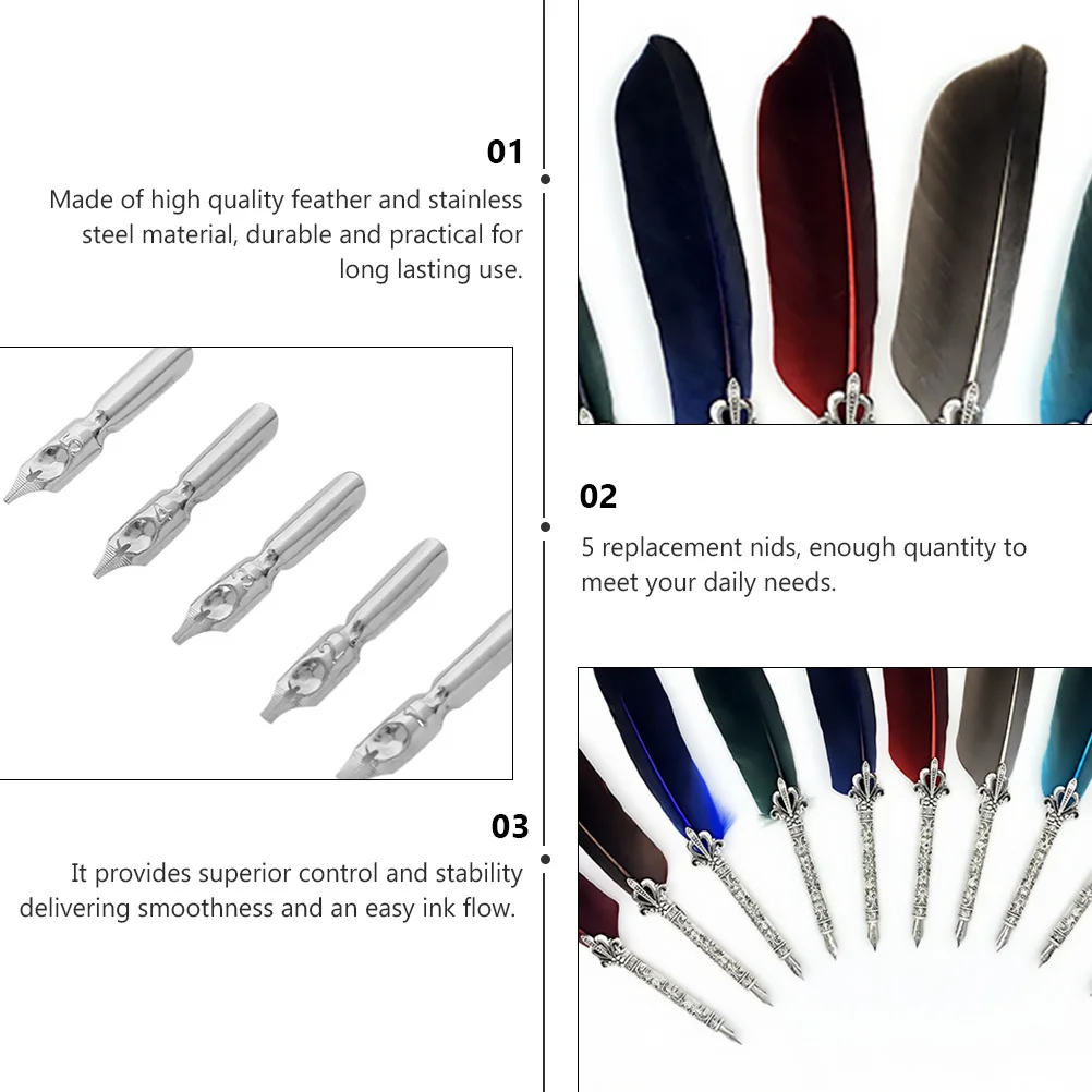 

1 Set Pen Ink Dip Pen 5 Replacement Nibs Stainless Steel Lightweight Portable Smooth Writing Office School Supplies