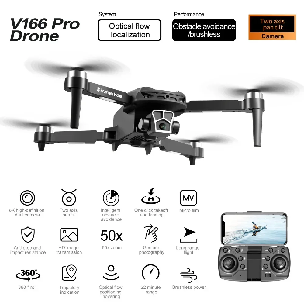 V166 drone 8k professional HD dual camera aerial photography 360 obstacle avoidance optical flow WIFI HD drone toy