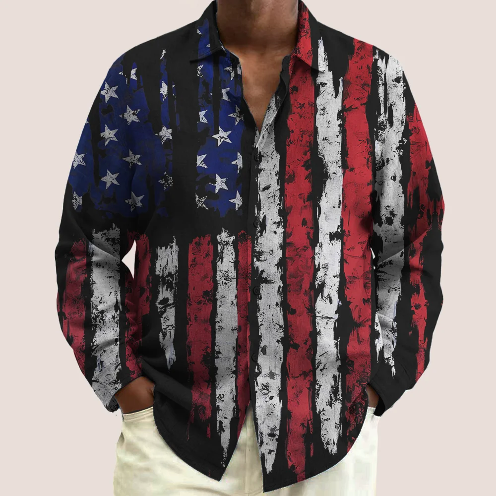 

Мужская рубашка больших размеров S-9xl: шикарная рубашка в стиле флага — большой и высокий крой, мягкая дышащая ткань, мотивы с тонким флагом,