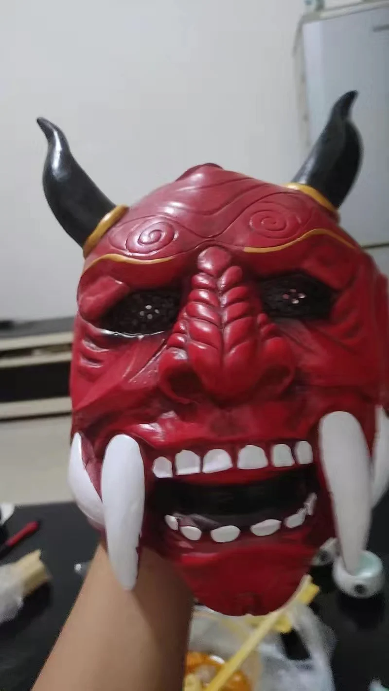 Hannya Dämonenmaske Japanischer Oni Samurai Noh Kabuki Roter Prajna Latexmasken Erwachsene Unisex Halloween Cosplay Requisiten – Detail 1