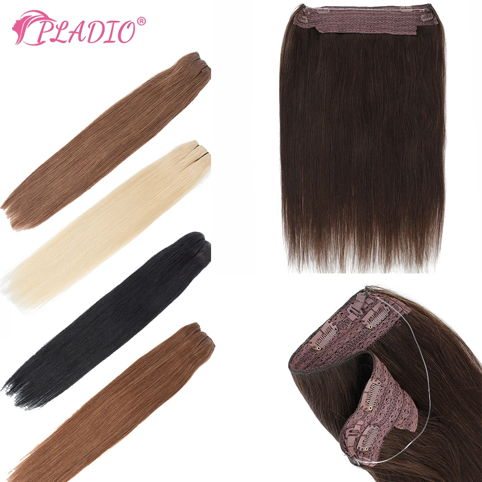 Wire in Hair Extensions Human Hair Straight Natural Human Hair One Piece Fish Line Clips Weft in Hair Extensions 12“-26”