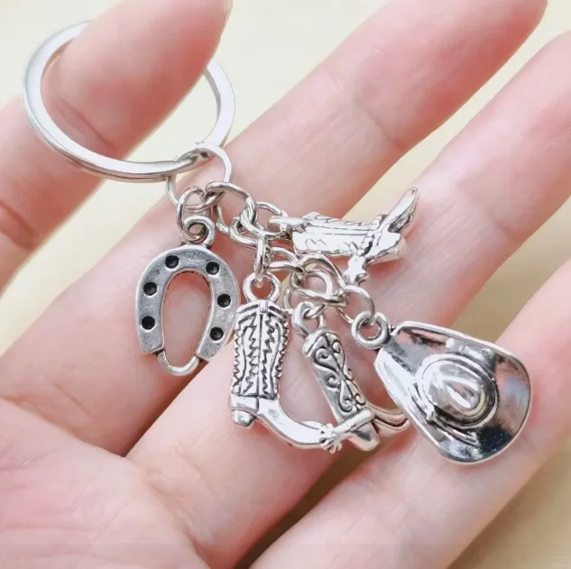 Cowboy Boot & Cowboy Hat Horseshoes Key Chains,  Cowboy Shoes Hat Charm, Backpack Keychain, Bag Key Pendant