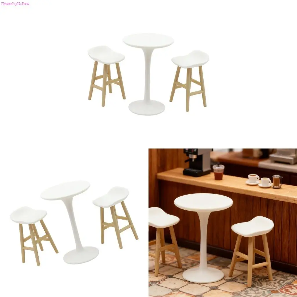 

D0JC Educational Doll House Stool Miniatures Table Zakka Toy Pretend Play Realistic Model Round Top Stool Model Mini Size