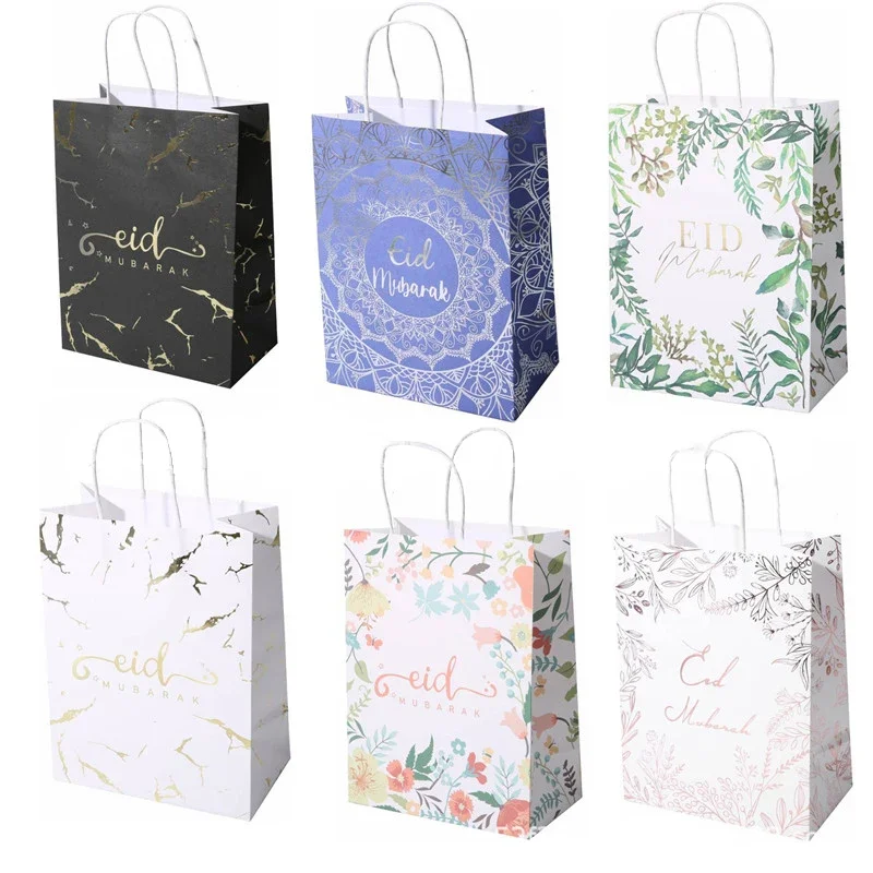 2Pcs New Pattern EId Mubarak Large Paper Gift Bag Ramadan Kareem Islamic Muslim Hajj Eid Party Decor Candy Gift Bag