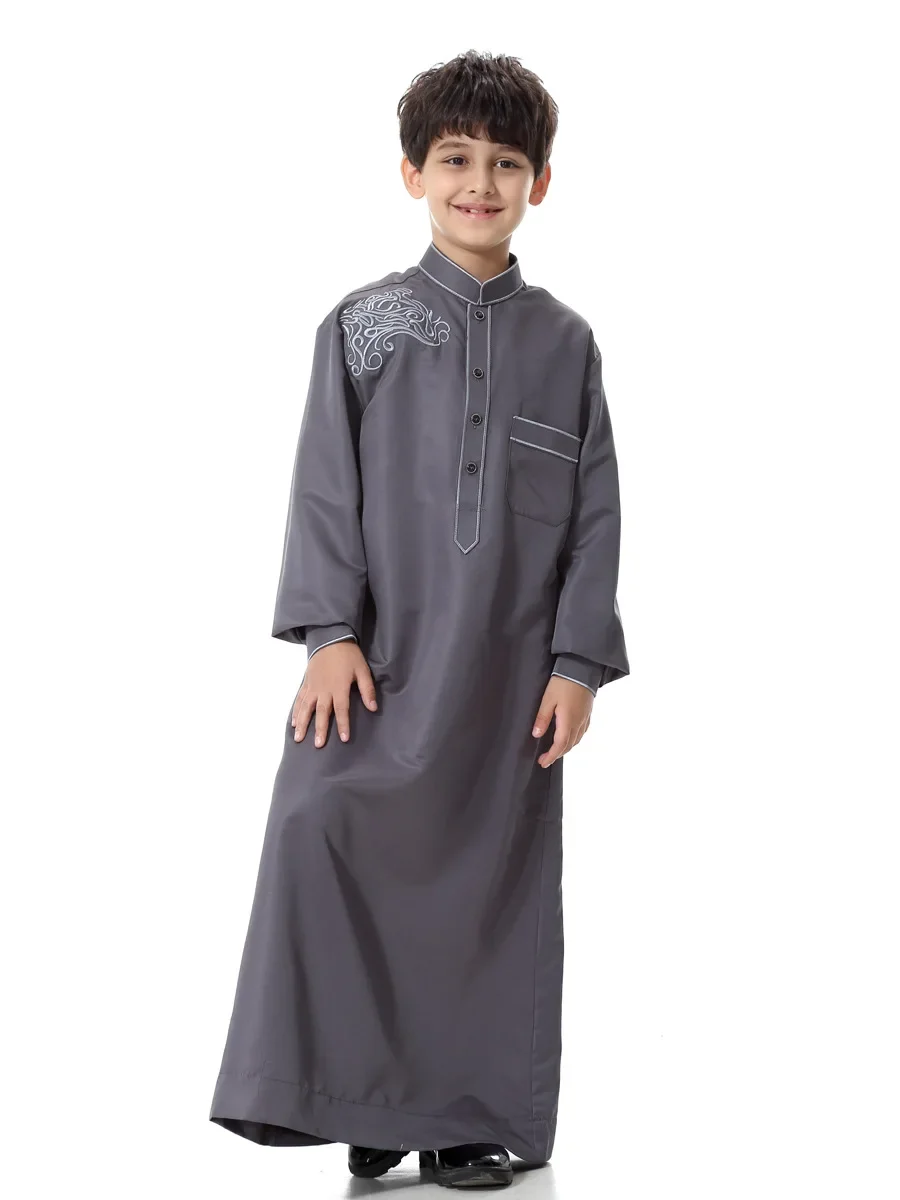 Turkish Muslim Kids Abaya Jubba Thobe Kimono Boy Thobe Thawb Caftan for Children Islamic Clothing Long Robes Dress Dubai Arab