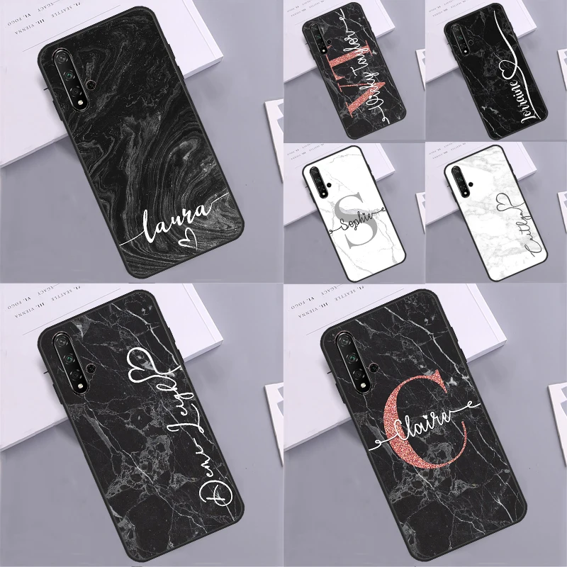 marble heart name custom monogram Case For Huawei Nova 10 9 SE 5T 3i 7i 8i 11i Y60 Y61 Y70 Y90 P30 P40 Lite P60 Mate 60 Pro