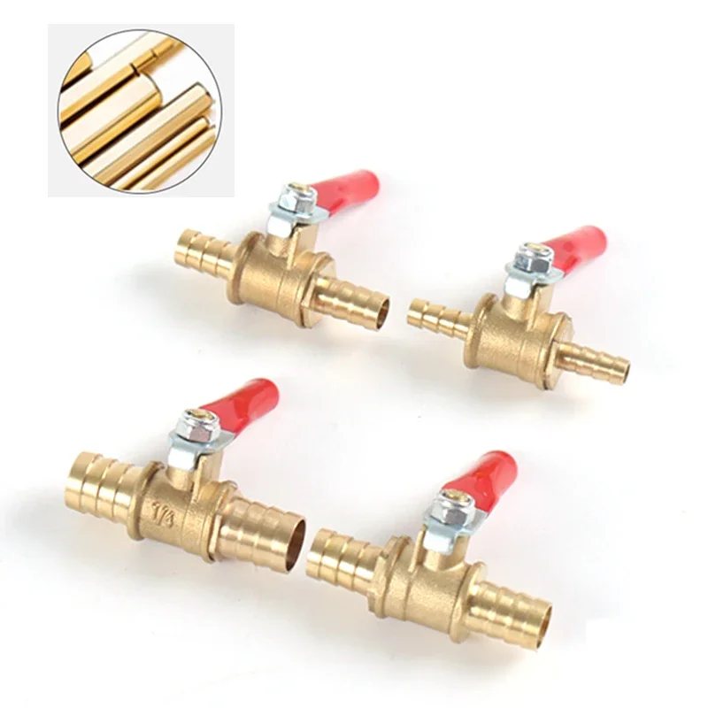 red handle small Valve 6mm-12mm Hose Barb Inline Brass Water Oil Air Gas Fuel Line Shutoff Ball Valve Pipe Fittings