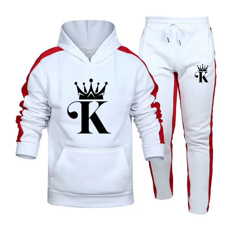 

2024 Autumn Winter Popular Mens Tracksuit Print Hooded Sweatshirt Set Casual Jogging Sports Warm Clothing Trend Street Outfits