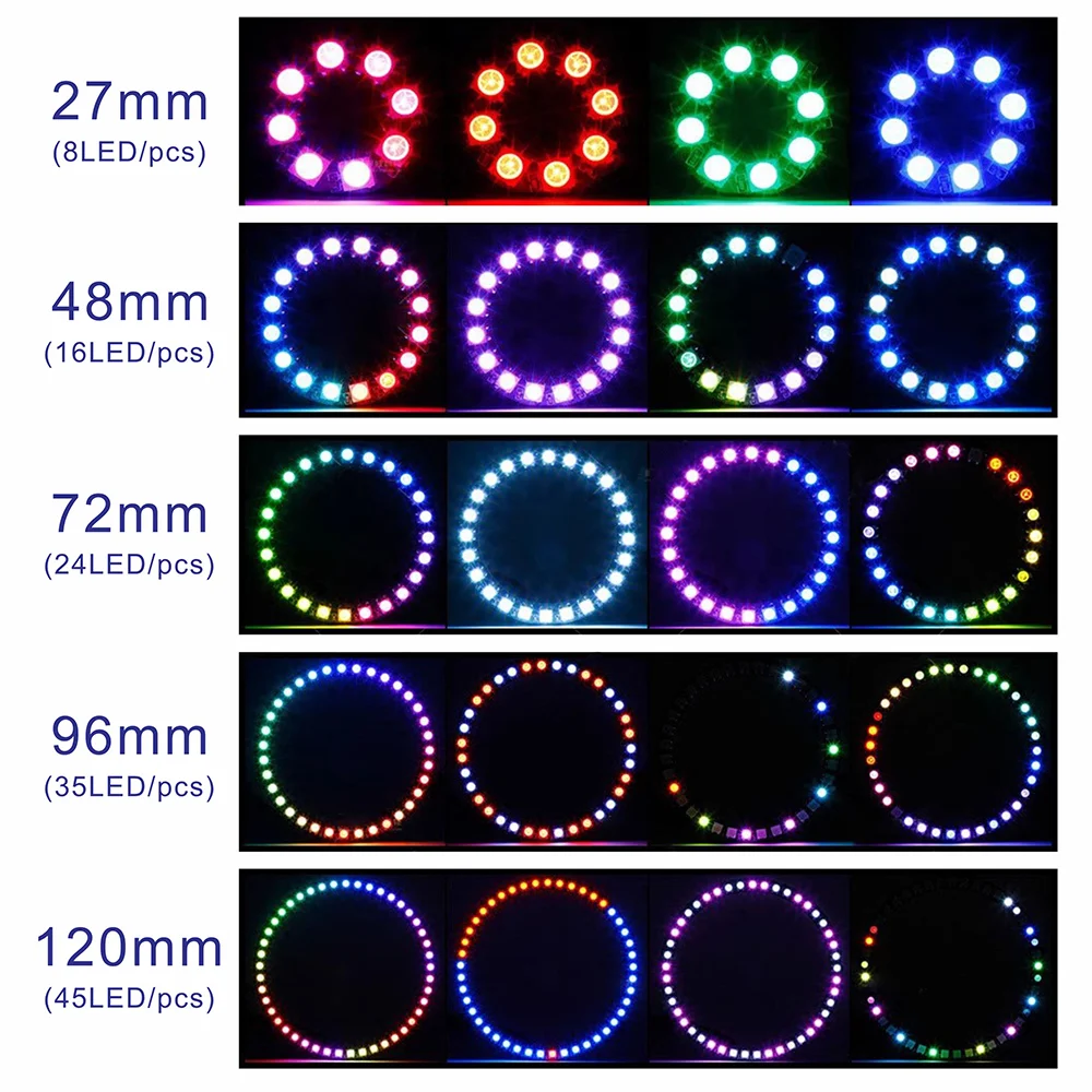 WS2812 Addressable RGB LED Ring Kit DC5V USB SP110E Bluetooth APP Controller 8/16/24/35/45LED Circle Light