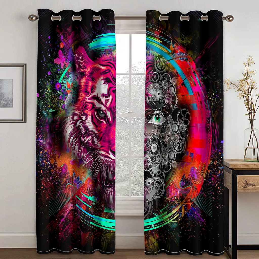 

3d Dazzle Animal Curtain Living Room Balcony Home decoration 90g eco-friendly polyester fiber curtain two pieces