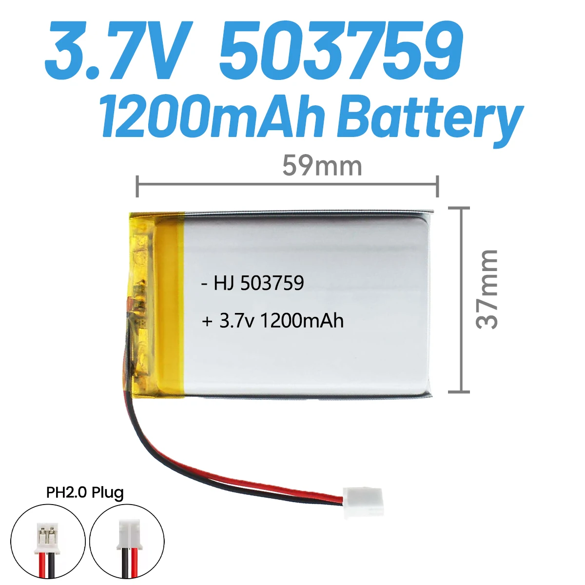 3.7V 1200mAh 503759 Lipo Battery 053759 Polymer Lithium Batteries for GPS Navigator Bluetooth Speaker Small Appliances 503760