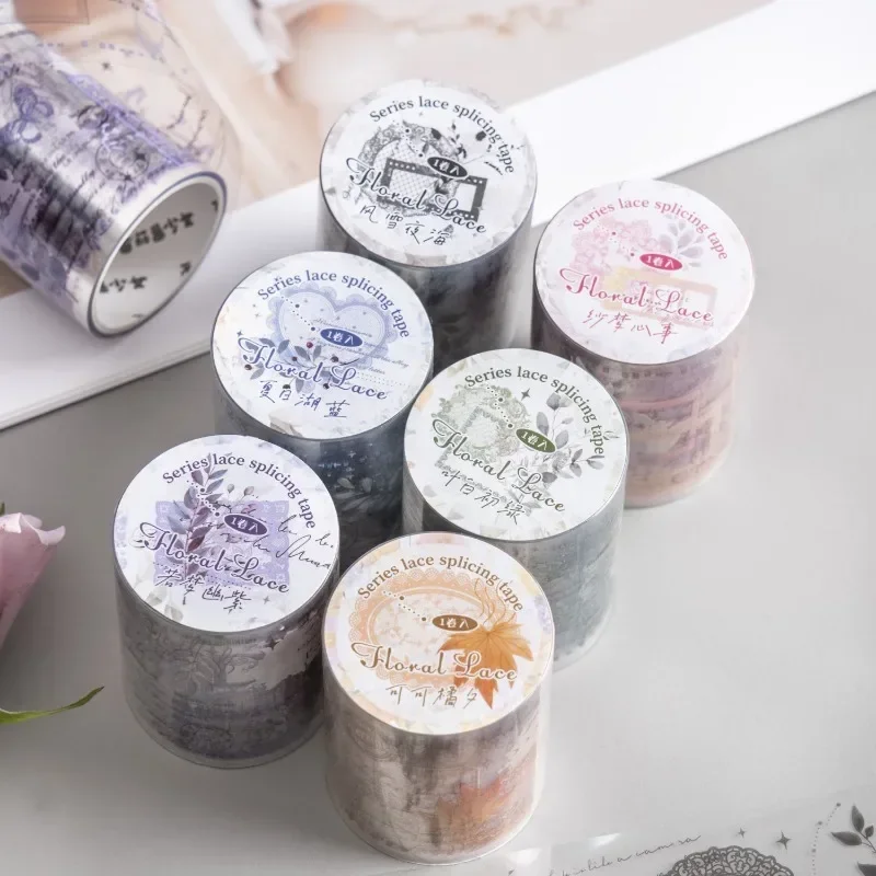 2M Roll Tape Flower Lace Collage Handbook Decorative Circular Stickers Adhesives Supplies Tapes Scrapbooking 50mm*2m NEW