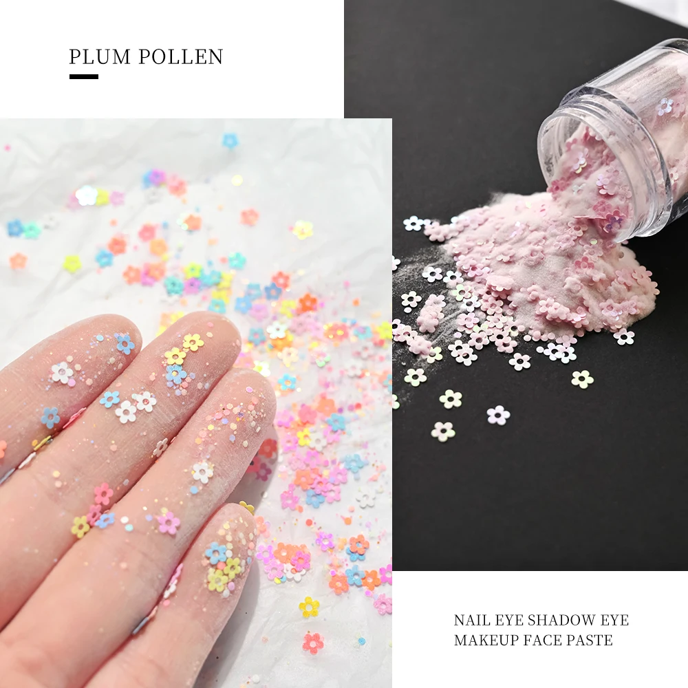 10g Acrylic Powder Mix Flower Sequins Nail Art Dipping Glitter Flakes Plum Pollen Crystal Dust For Nails Engrave Carving Extend