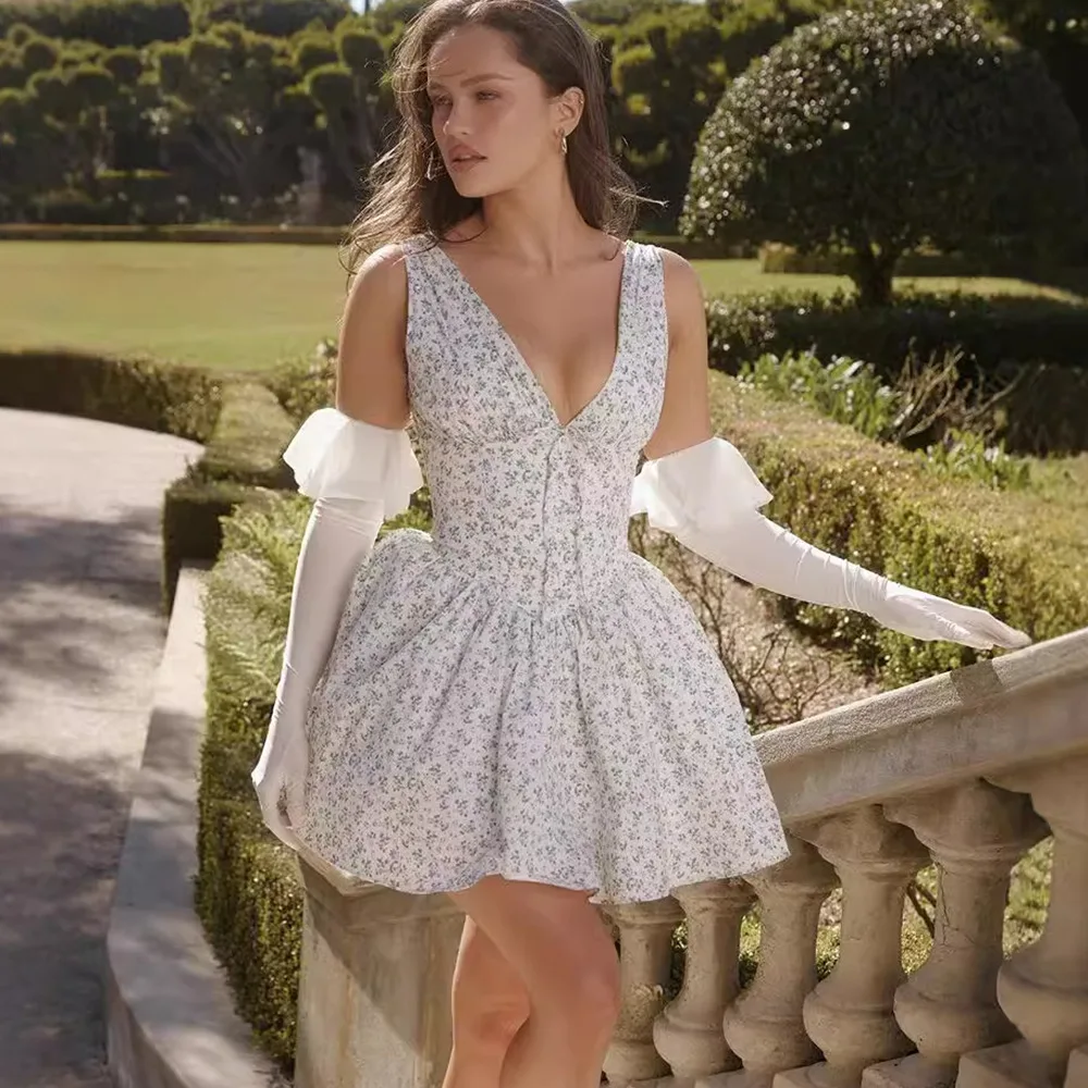 Robe de soirée de luxe, Sexy, décolleté en v profond, robe de bal d'anniversaire, sans manches, courte, vêtements élégants, été, 2025