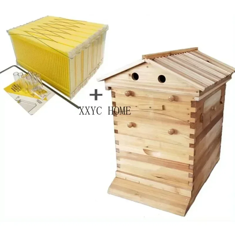 Colmena de abejas con revestimiento de cera china, herramienta de equipo de apicultura, madera de cedro, flujo automático, 7 marcos automáticos