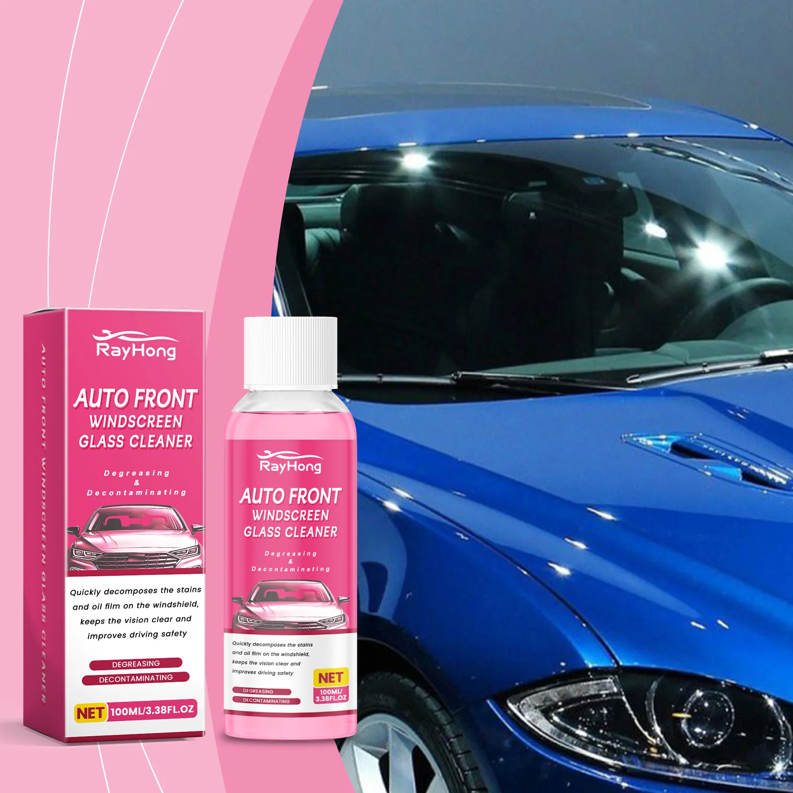 

Car Glass Cleaner - Removes Glass Stains & Oil Films, Anti-Fog, Ensures Clear Visibility, Automotive Cleaning Product
