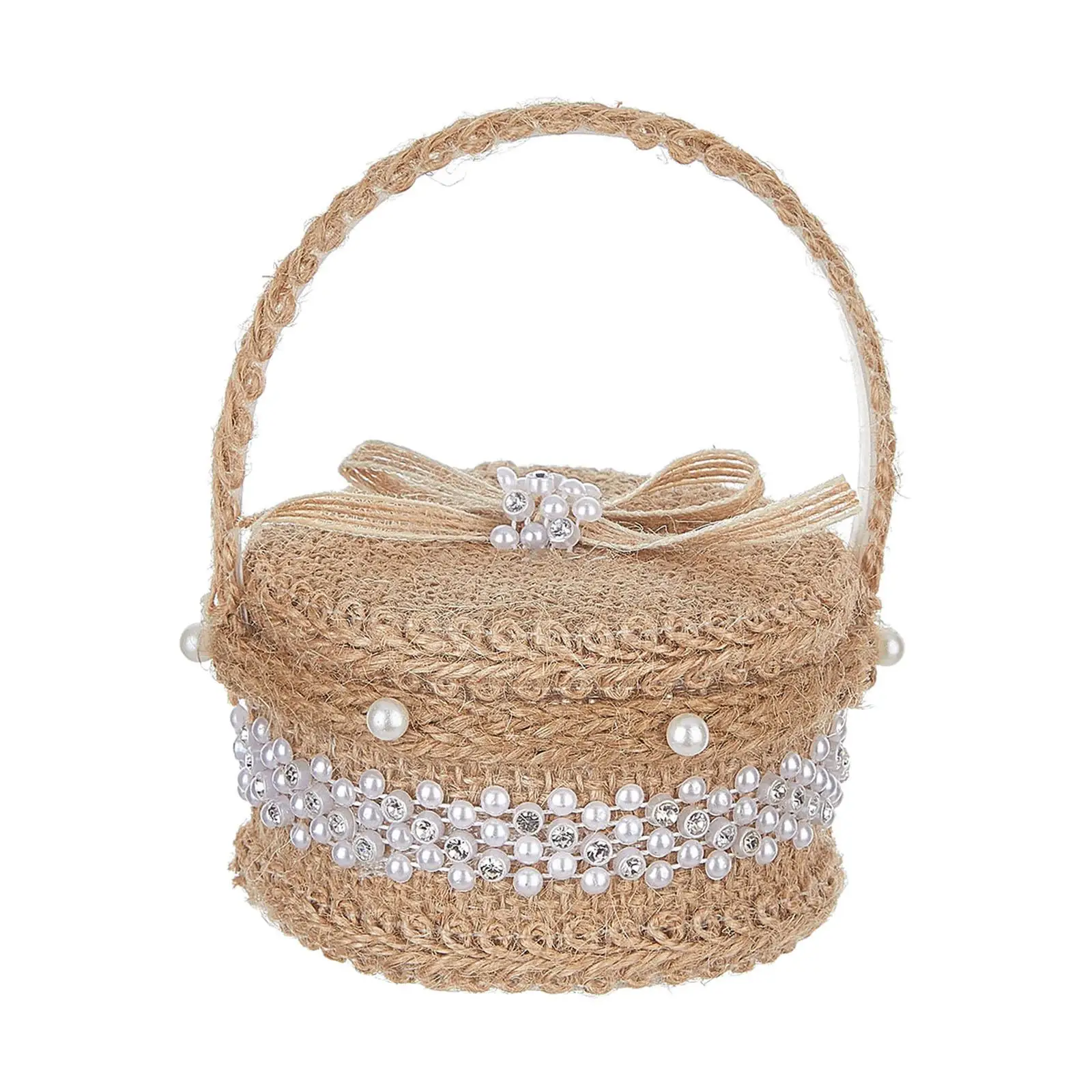 Rustic Linen Wedding Ring Box Round Engagement Ring Storage Box Jewelry Organizer for Anniversary