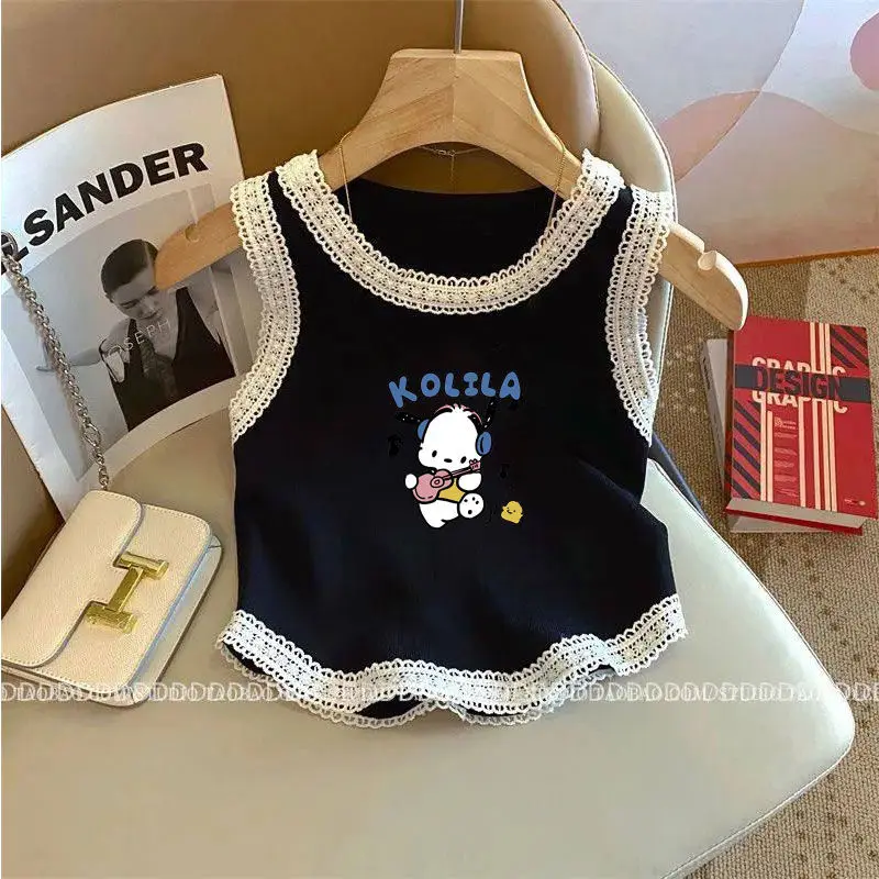

Sanrio Girls New Style Vest Kuromi Children's Cotton Short Sleeve Summer High Quality All-Match Fashion Print Sleeveless Outdoor