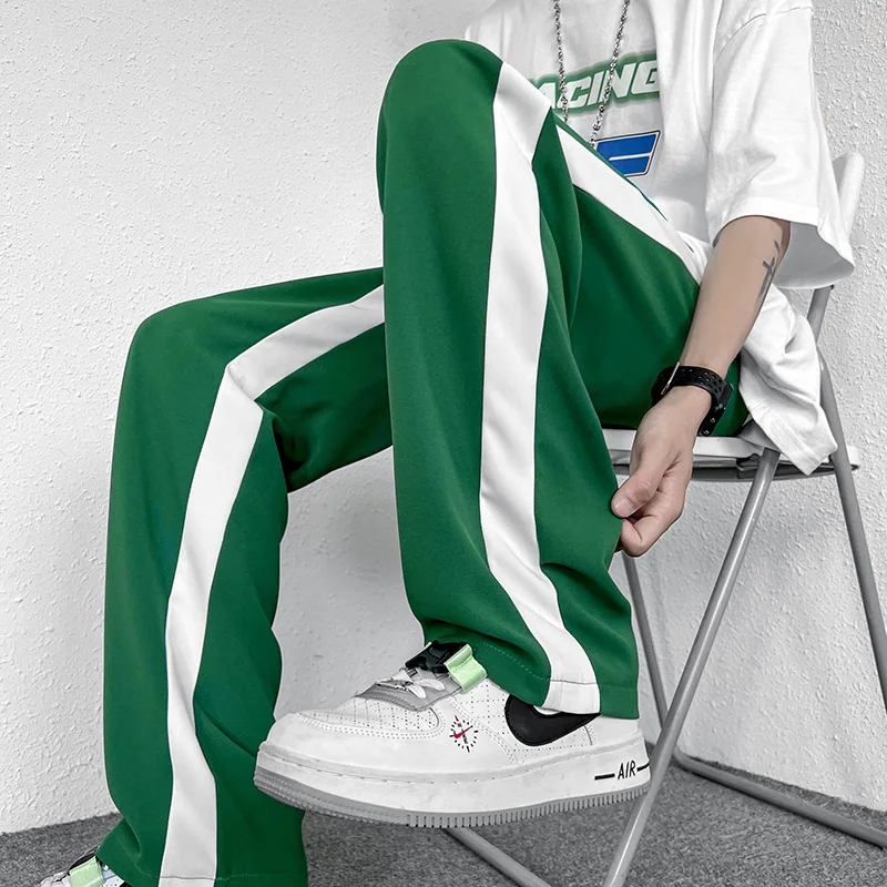 Timesunion Broeken broek mannen Zomer Patchwork Ijs Zijde Mannen Casual Broek Baggy Rechte Pijpen Mode Mannelijke Broek Hip Hop Merk Streetwear