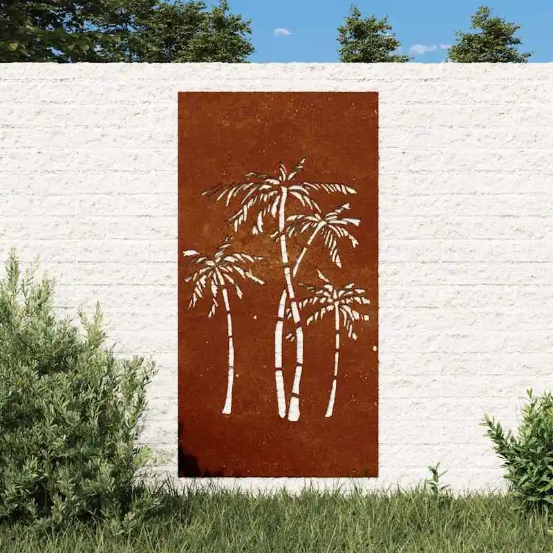 Gartendekoration Wandbild 105x55 cm Cortenstahl Palmen-Design, geeignet für Gärten, moderner Stil