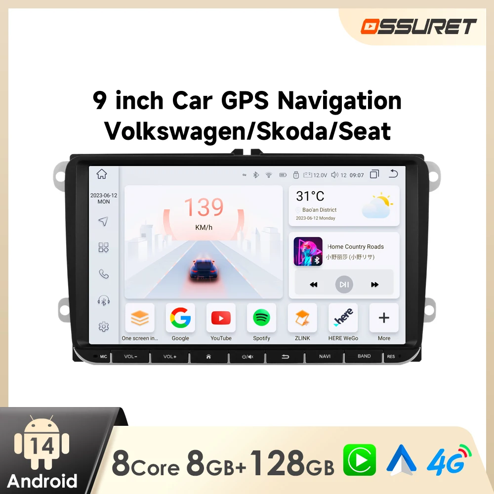 Android Autoradio für VW GOLF 5 6 POLO Sedan PASSAT B6 CC Radio TOURAN SCIROCCO CADDY Jetta Skoda Kabelloses Carplay Audio-Player