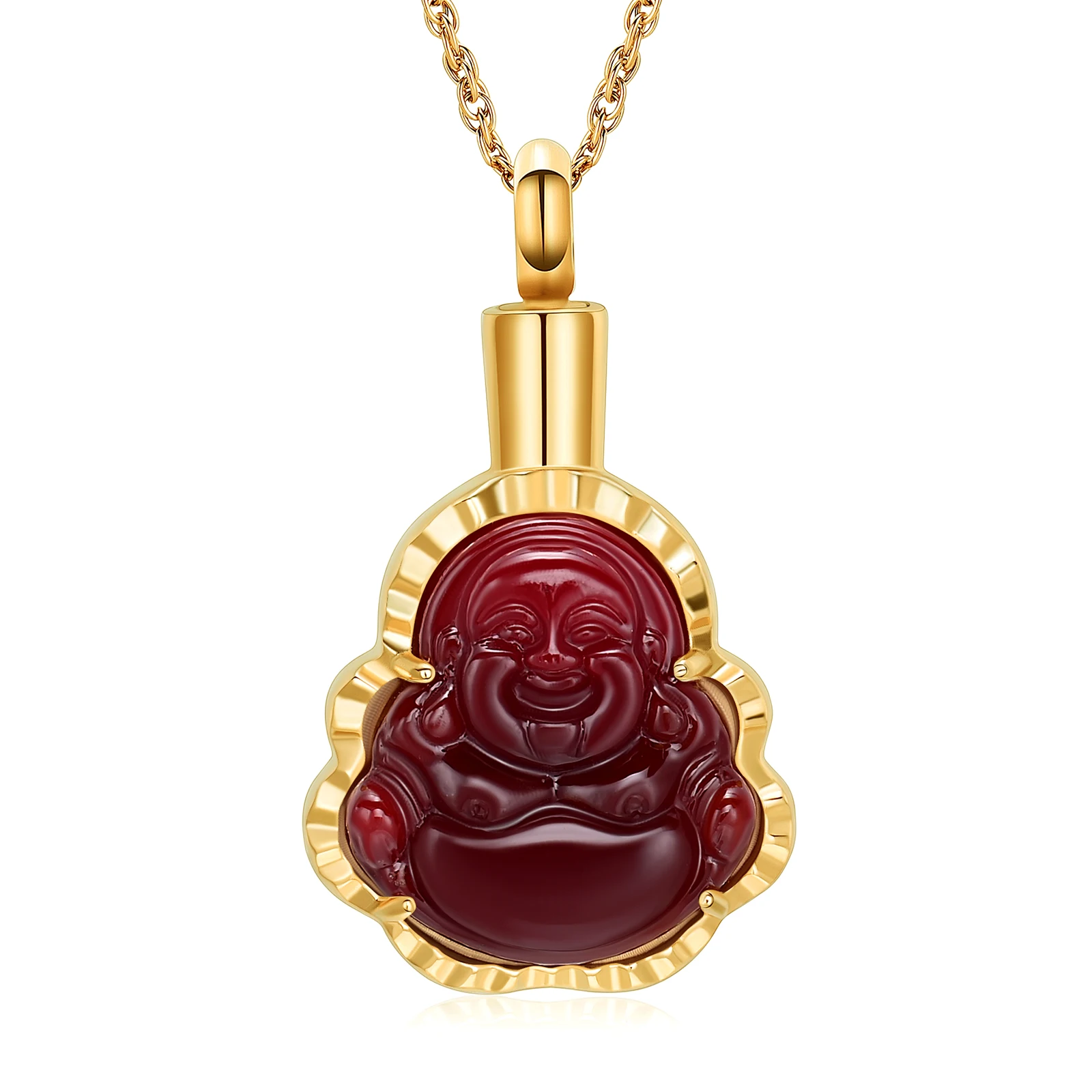 Laughing Buddha Urn Necklace for Ashes for Women Ice Out Buddha Ashes Necklace for Men Cremation Jewelry for Ashes