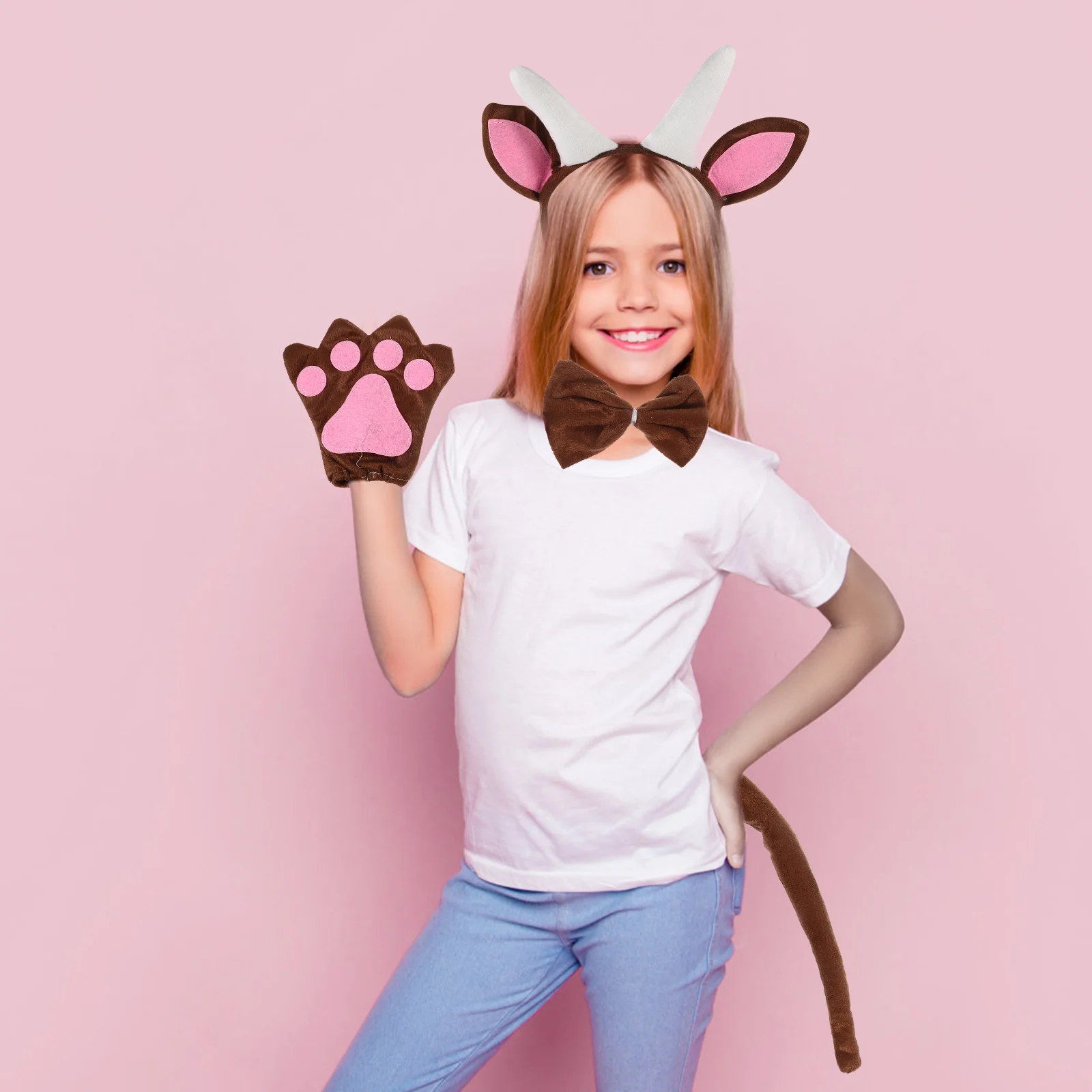 Set di orecchie e coda di capra per Halloween, Natale, costume cosplay, fascia per capelli, girocollo, decorazione, accessorio per foto di feste