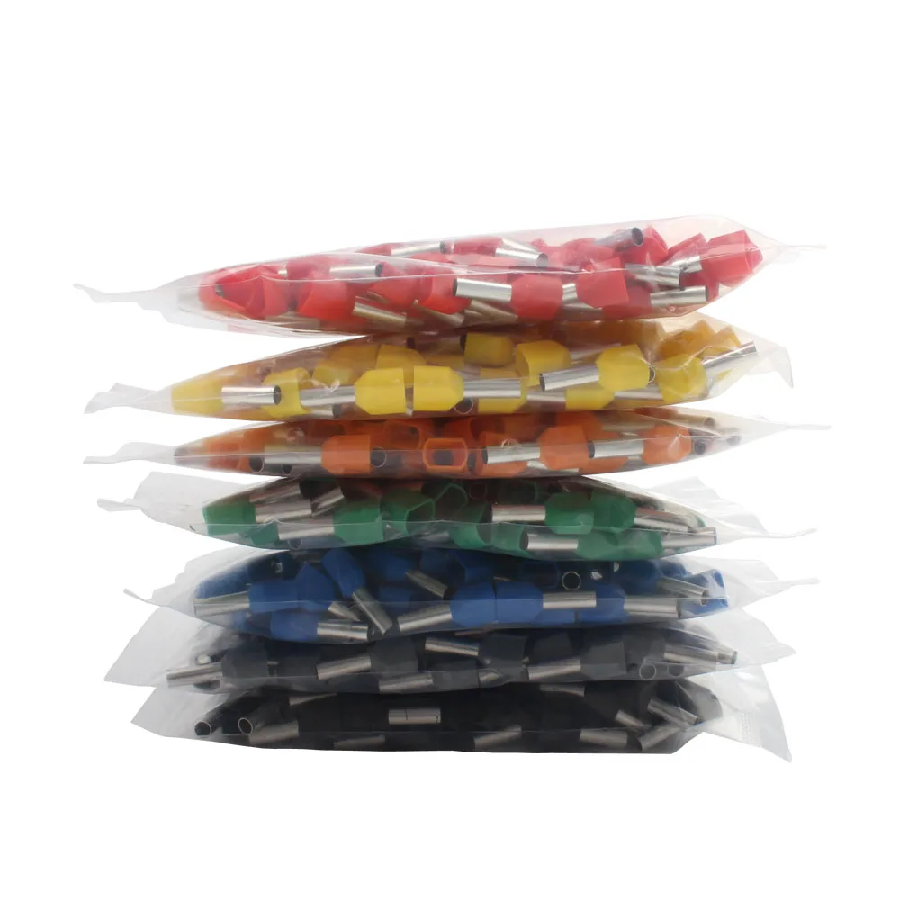1000pcs/Pack Two Pre-insulated Pipe-shaped End Cold pressed terminals/Cable Connector/Wire Connector TE7508 TE2508 TE4012