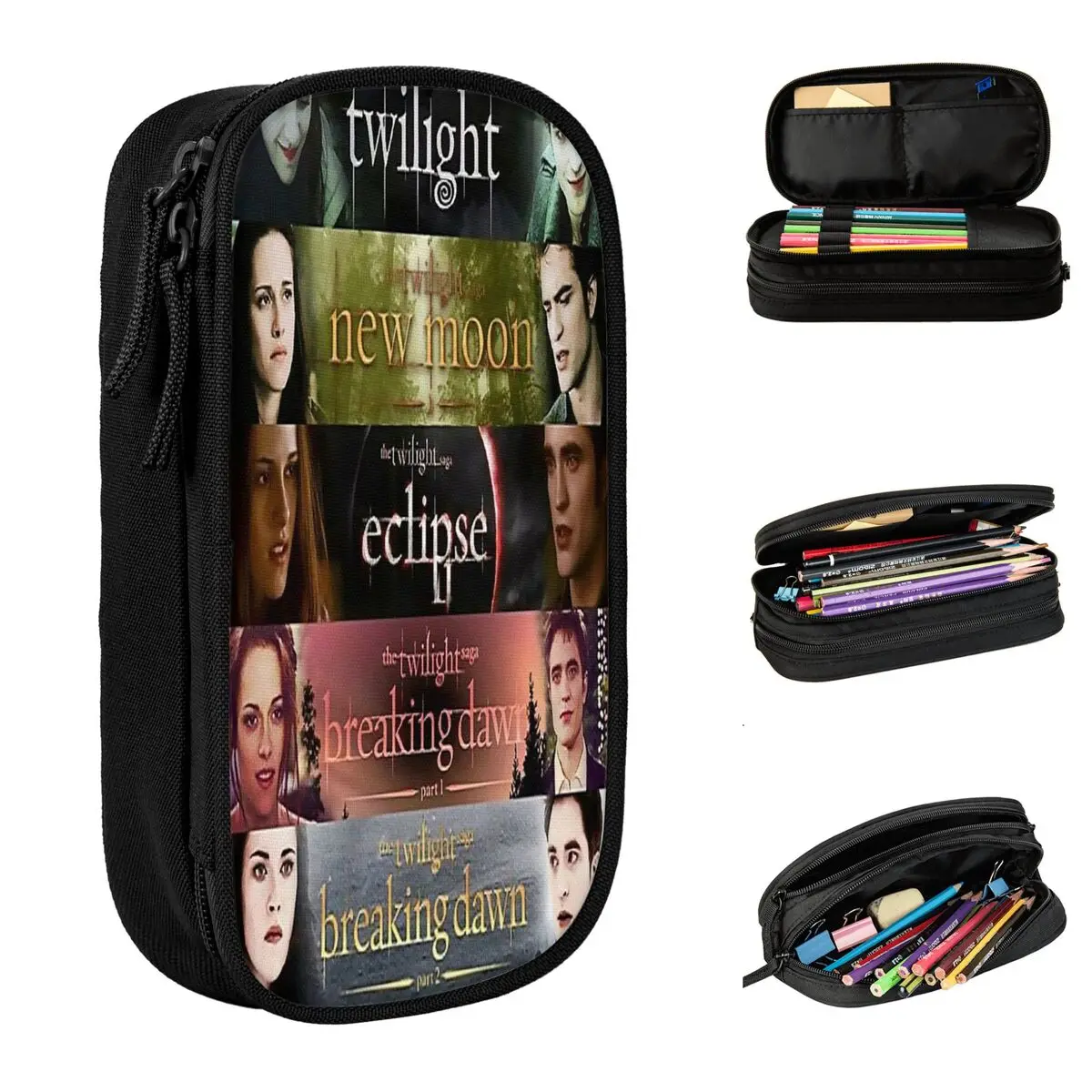 The Twilight Saga Filme Pencil Case, Classic Pen Box Bag, bolsa de estudante, grande capacidade, material escolar, lápis com zíper