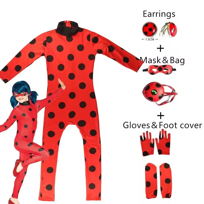 Carnival Girls Anime Ladybird Costume with Mask Red Girls Women Christmas Party Stage Performance Clothing