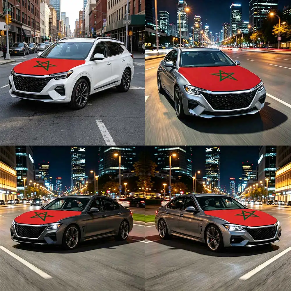 3.8x5.3fts National Morocco Flag Banner Car Hood Cover Flag Elastic Fabrics Engine Cover For Decoration