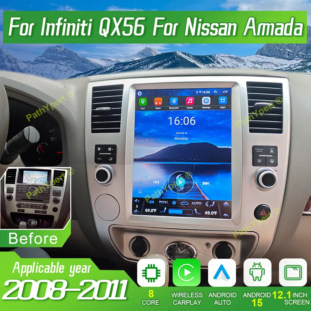 

12.1''Android 15 For Infiniti QX56 For Nissan Armada 2008 2009 2010 2011 Multimedia Player Car Radio Stereo Carplay BT Head Unit