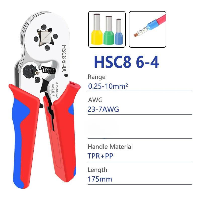 BIESUO Crimping Pliers Ferrule Sleeves Tubular Terminal Tools HSC8 6-4 0.25-10mm2  Professional Electrician Adjustable Ratche