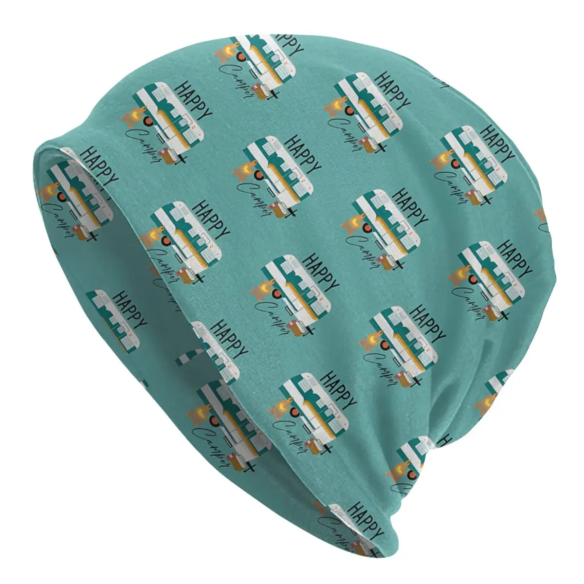 

Happy Camper Duvet Cover Men Women Thin Beanies Outdoor Ski Cap Double Layer Fabric Bonnet Hat